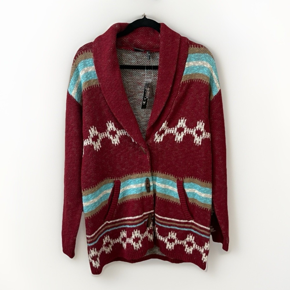 Cruel Denim Aztec Tribal Cardigan Sweater Women's Large‎ Button Front Southwest